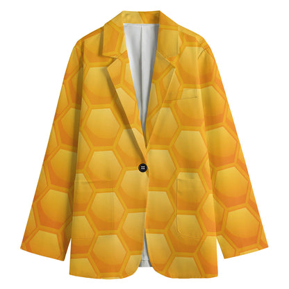 Honeycomb Pattern Print Women's Cotton Blazer