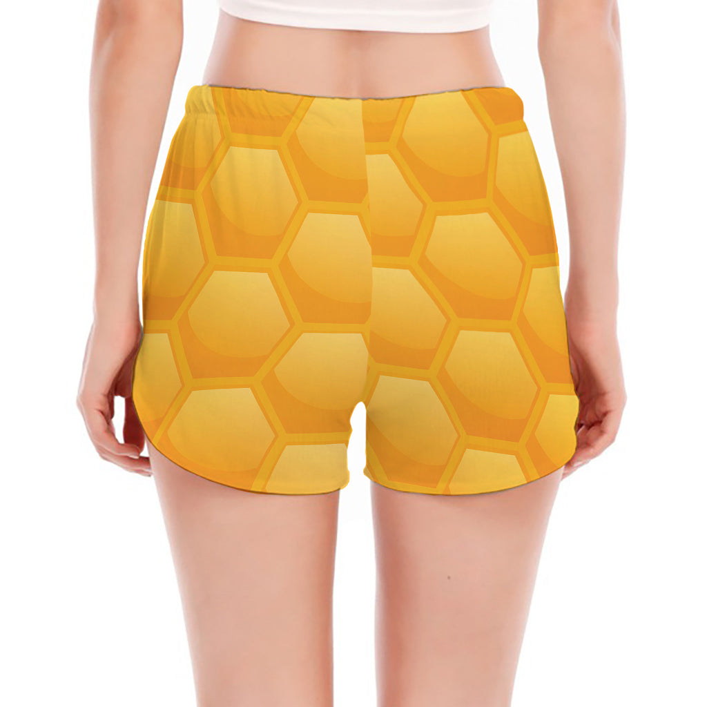 Honeycomb Pattern Print Women's Split Running Shorts