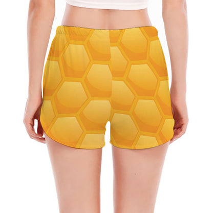 Honeycomb Pattern Print Women's Split Running Shorts
