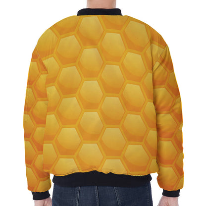 Honeycomb Pattern Print Zip Sleeve Bomber Jacket