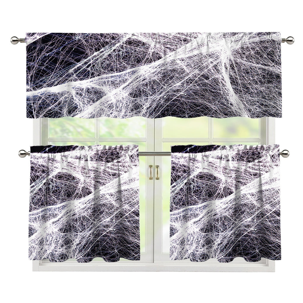 Horror Cobweb Print 3 Piece Kitchen Curtains