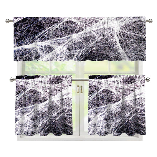 Horror Cobweb Print 3 Piece Kitchen Curtains