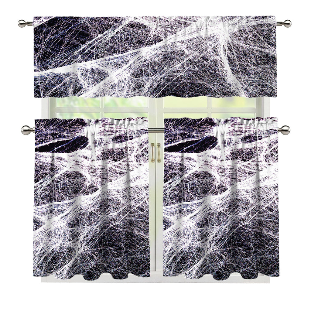 Horror Cobweb Print 3 Piece Kitchen Curtains