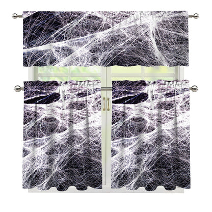 Horror Cobweb Print 3 Piece Kitchen Curtains