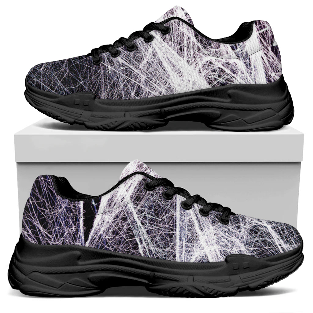 Horror Cobweb Print Black Chunky Shoes