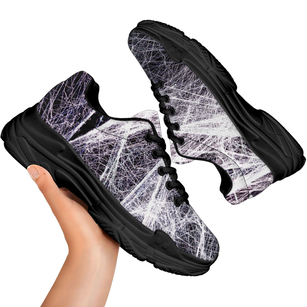 Horror Cobweb Print Black Chunky Shoes