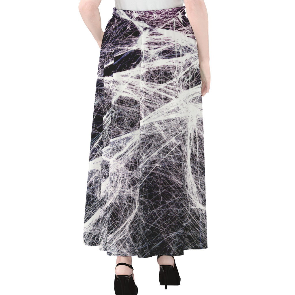 Horror Cobweb Print Chiffon Maxi Skirt