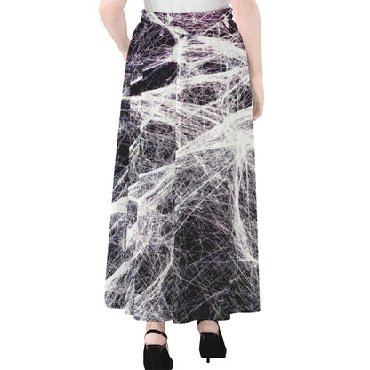 Horror Cobweb Print Chiffon Maxi Skirt