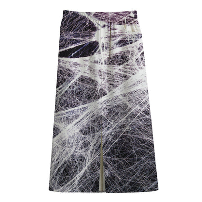 Horror Cobweb Print Cotton Front Slit Maxi Skirt