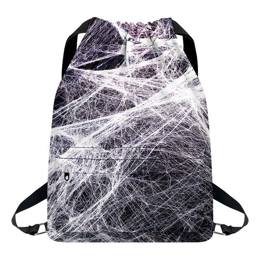 Horror Cobweb Print Drawstring Backpack