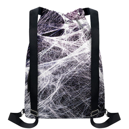 Horror Cobweb Print Drawstring Backpack