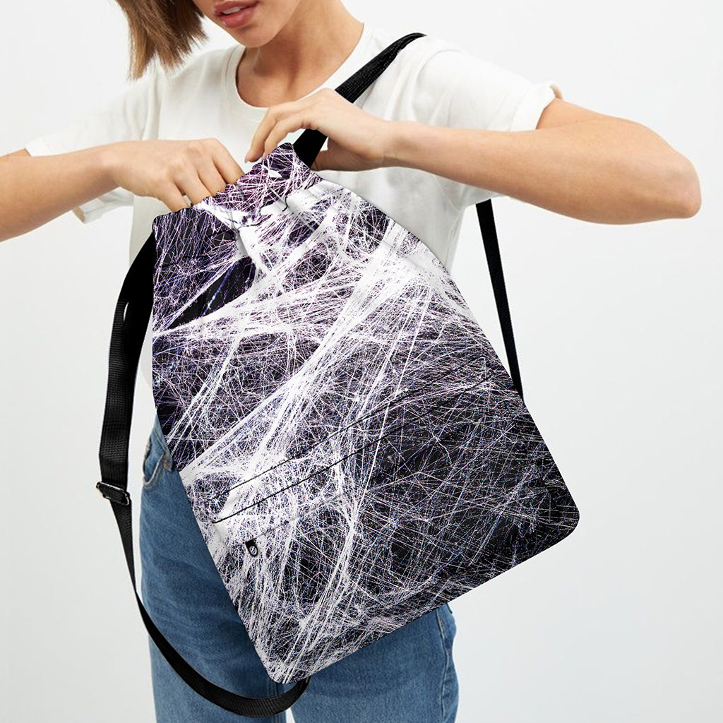 Horror Cobweb Print Drawstring Backpack