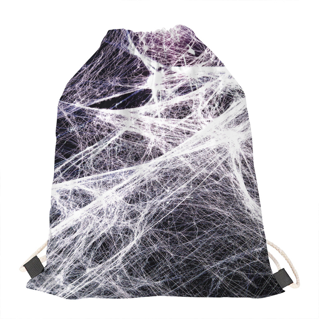 Horror Cobweb Print Drawstring Bag