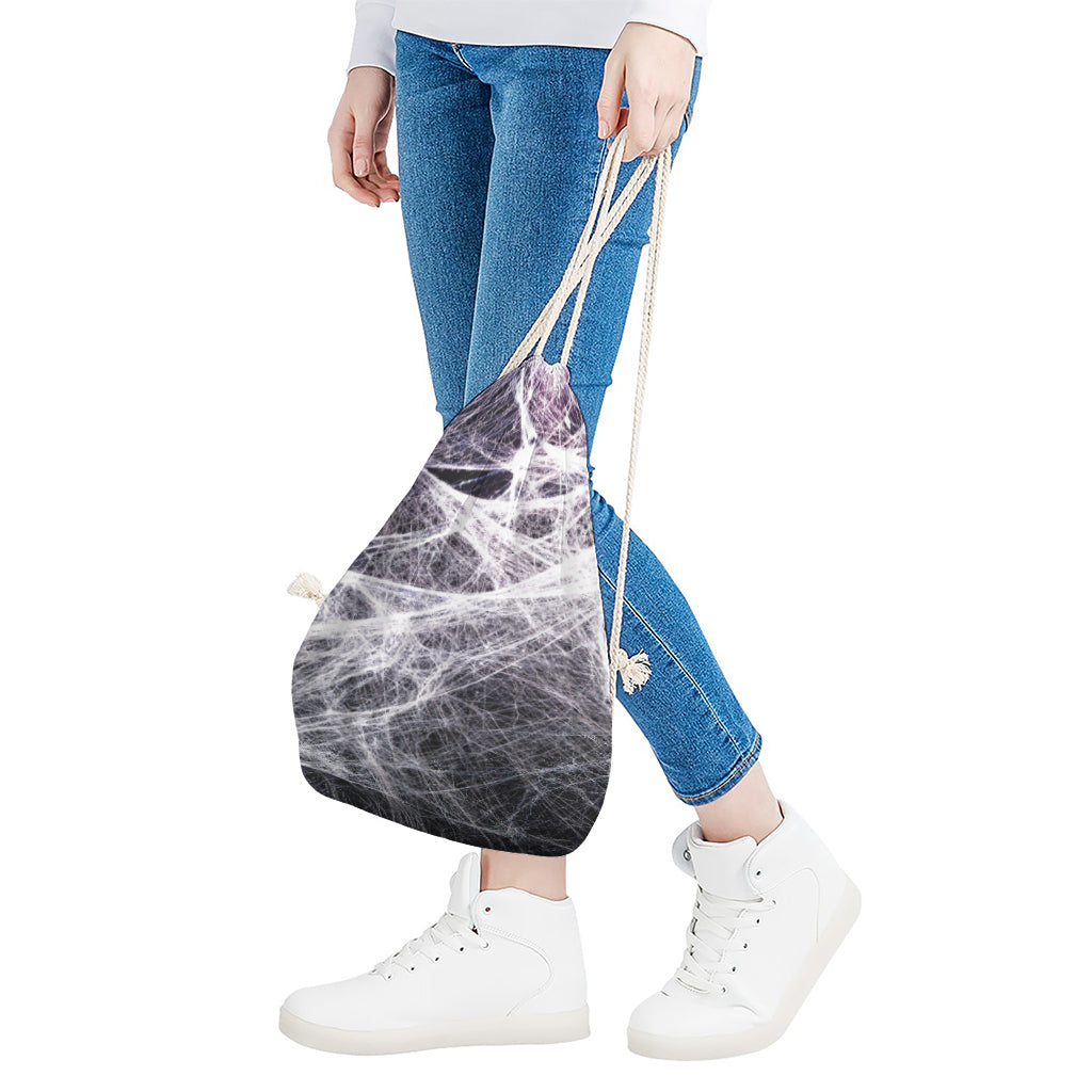 Horror Cobweb Print Drawstring Bag