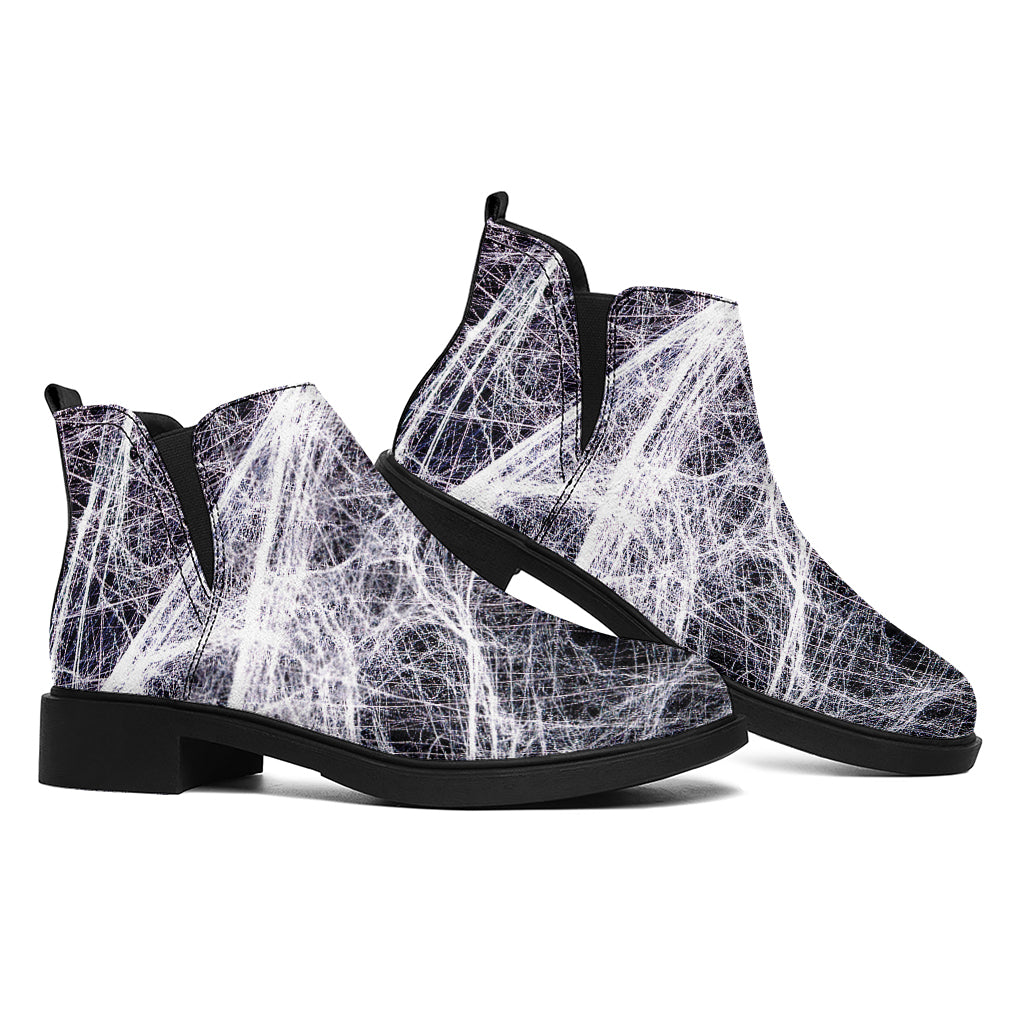 Horror Cobweb Print Flat Ankle Boots