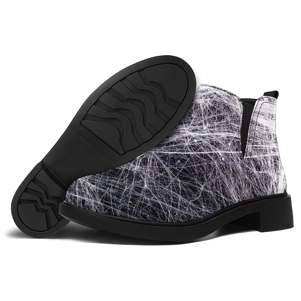 Horror Cobweb Print Flat Ankle Boots