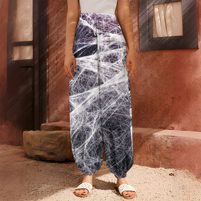 Horror Cobweb Print Harem Pants