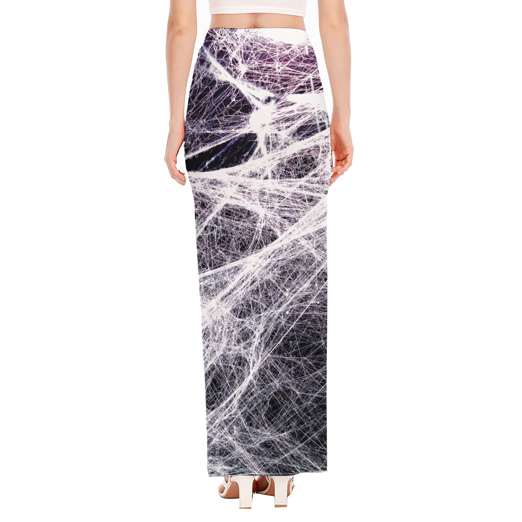 Horror Cobweb Print High Slit Maxi Skirt