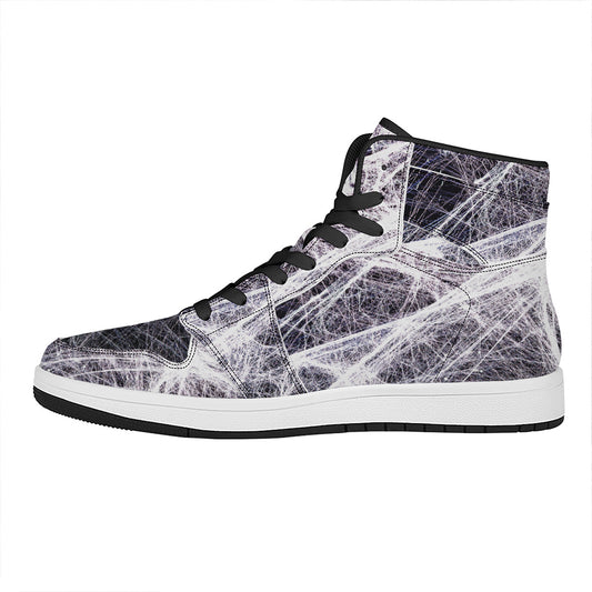 Horror Cobweb Print High Top Leather Sneakers