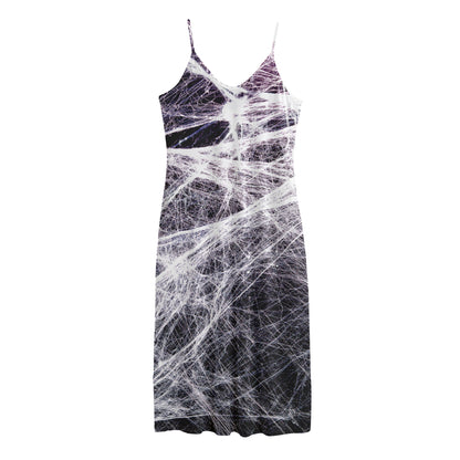 Horror Cobweb Print Jersey Midi Cami Dress