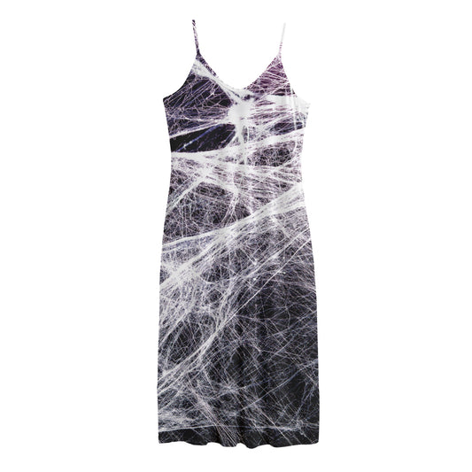 Horror Cobweb Print Jersey Midi Cami Dress
