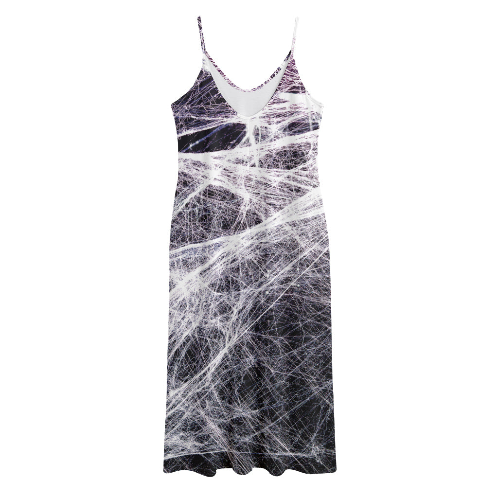 Horror Cobweb Print Jersey Midi Cami Dress
