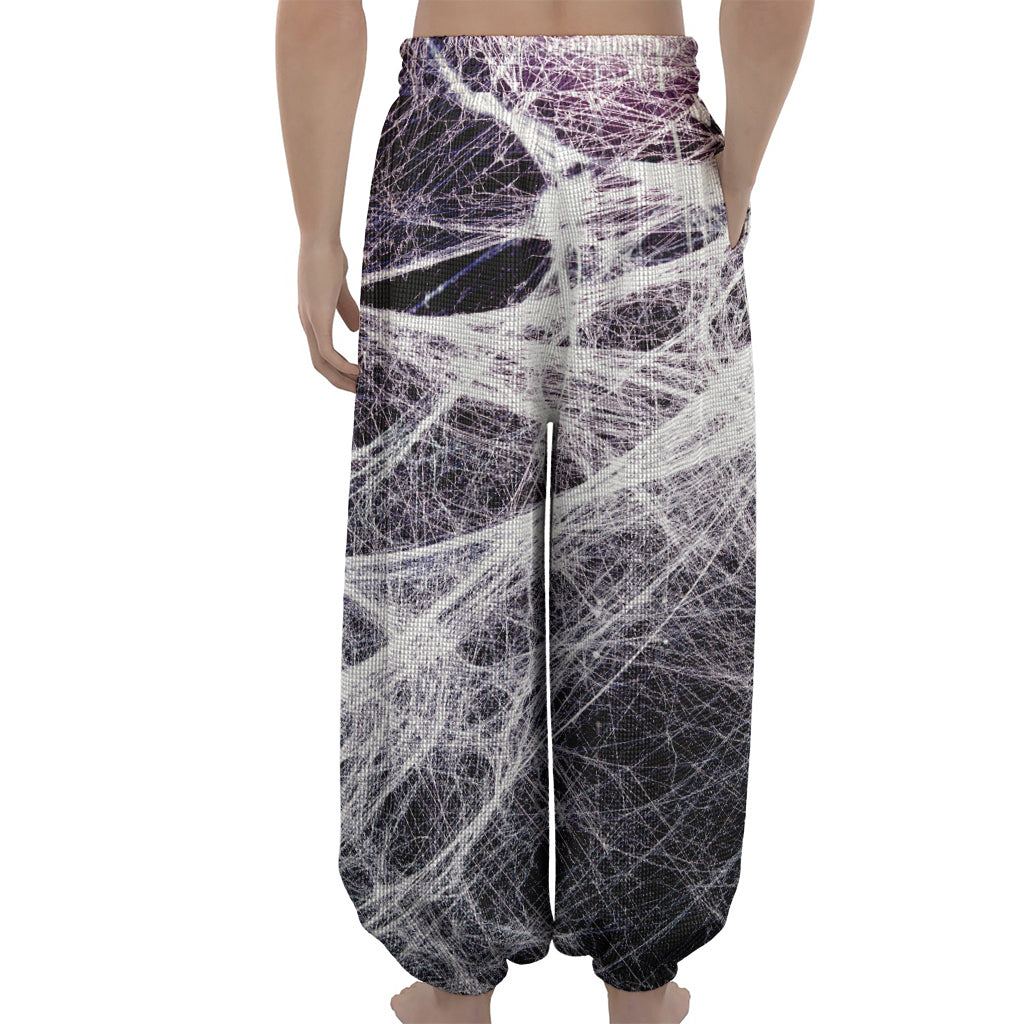 Horror Cobweb Print Lantern Pants