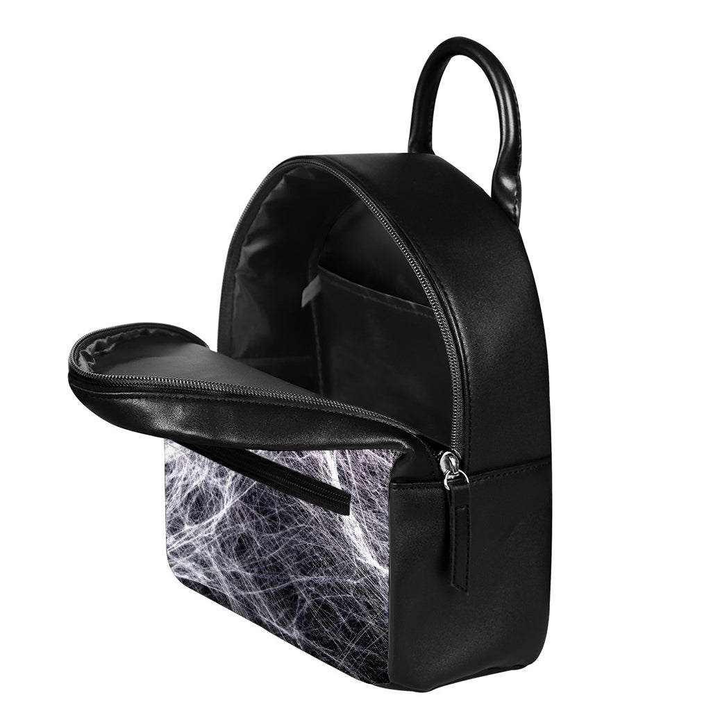 Horror Cobweb Print Leather Backpack