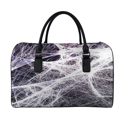 Horror Cobweb Print Leather Duffle Bag