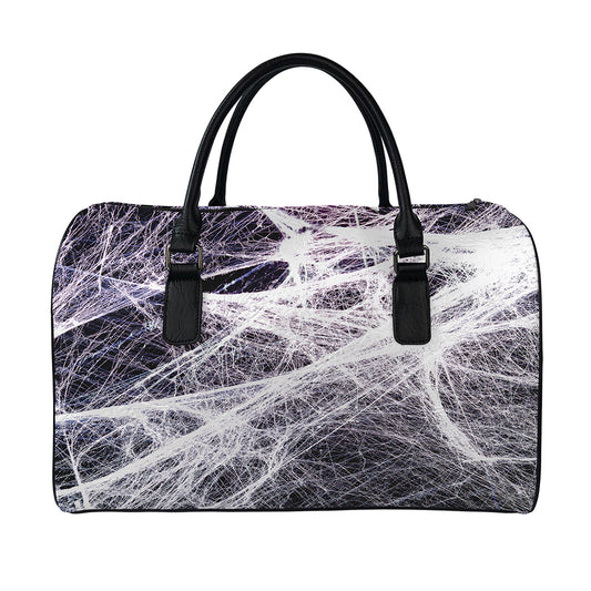 Horror Cobweb Print Leather Duffle Bag