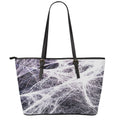 Horror Cobweb Print Leather Tote Bag With Zipper