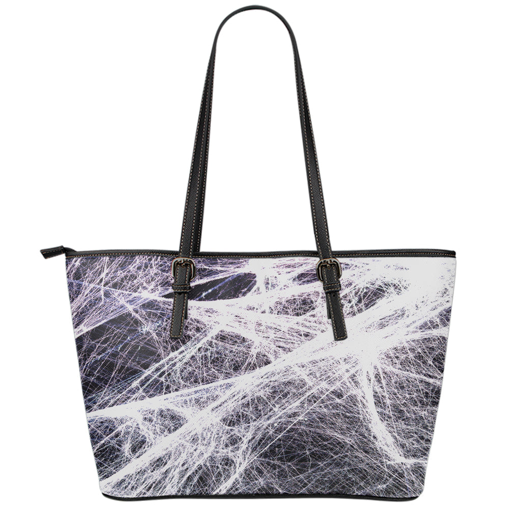 Horror Cobweb Print Leather Tote Bag