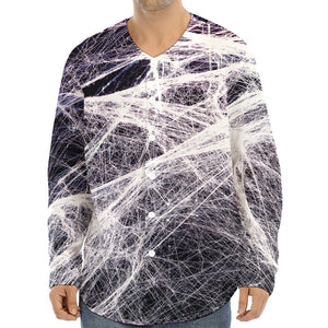 Horror Cobweb Print Long Sleeve Baseball Jersey