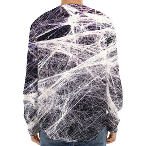 Horror Cobweb Print Long Sleeve Baseball Jersey