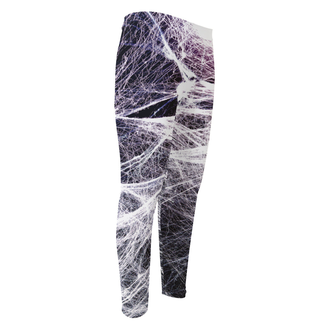 Horror Cobweb Print Men's Compression Pants