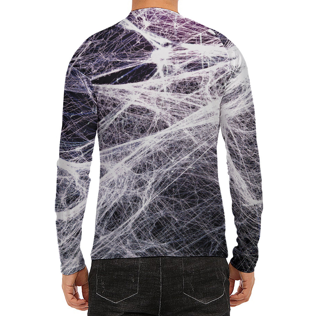 Horror Cobweb Print Men's Long Sleeve Rash Guard