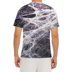 Horror Cobweb Print Men's Short Sleeve Rash Guard