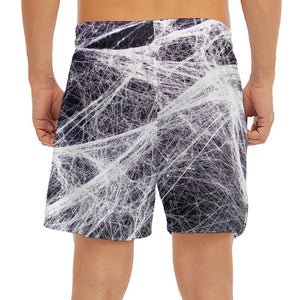 Horror Cobweb Print Men's Split Running Shorts