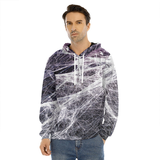 Horror Cobweb Print Men's Velvet Pullover Hoodie