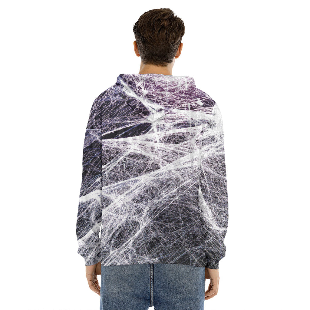 Horror Cobweb Print Men's Velvet Pullover Hoodie