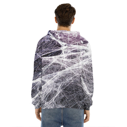 Horror Cobweb Print Men's Velvet Pullover Hoodie