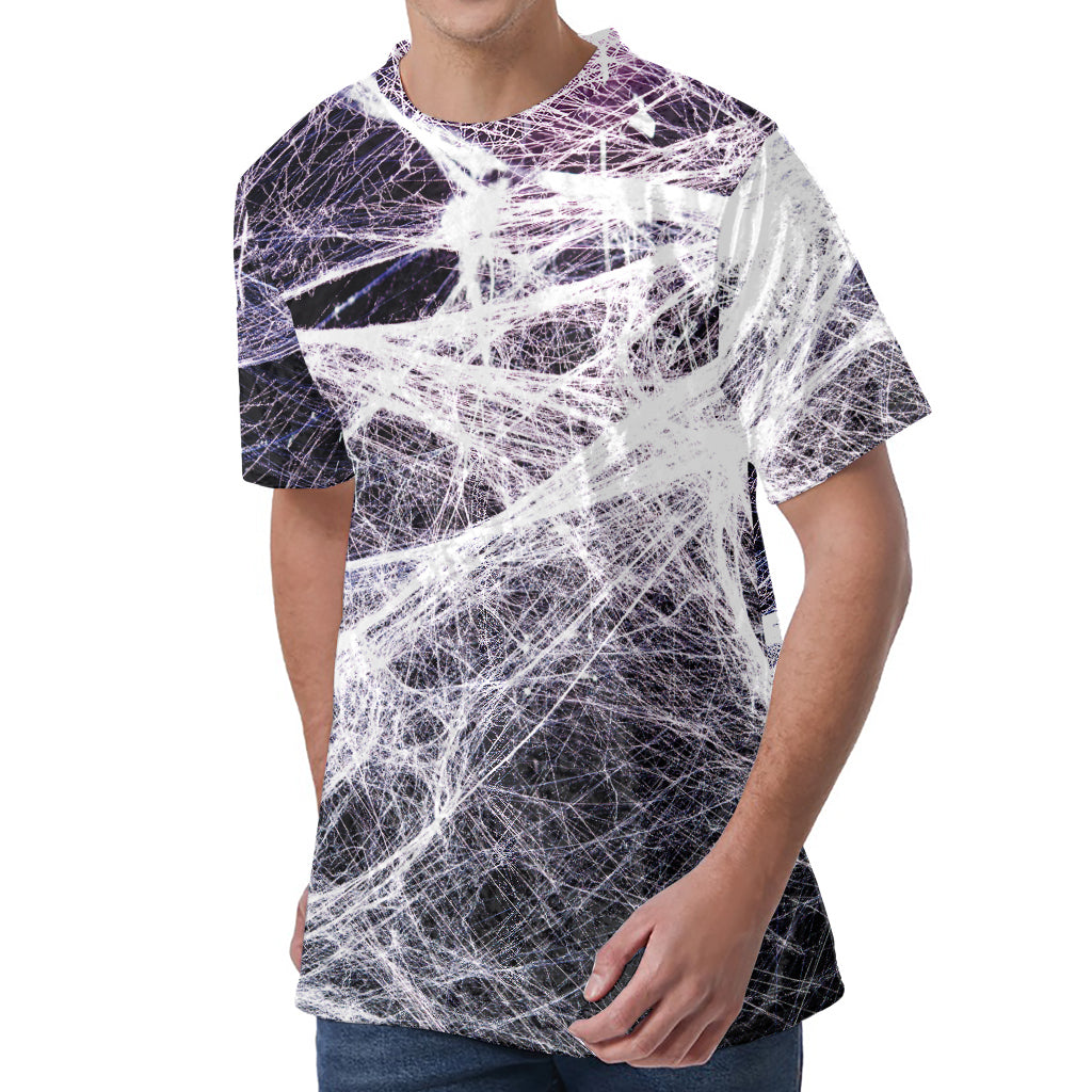 Horror Cobweb Print Men's Velvet T-Shirt