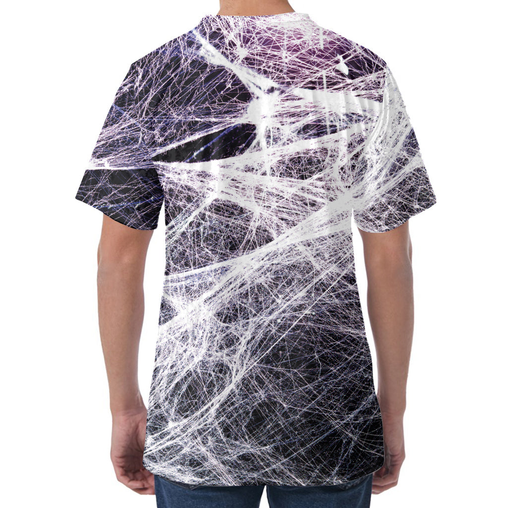 Horror Cobweb Print Men's Velvet T-Shirt