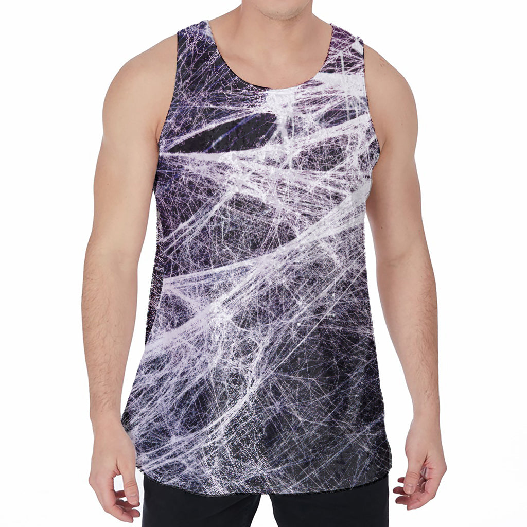 Horror Cobweb Print Men's Velvet Tank Top