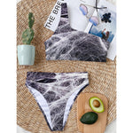 Horror Cobweb Print One Shoulder Bikini Top