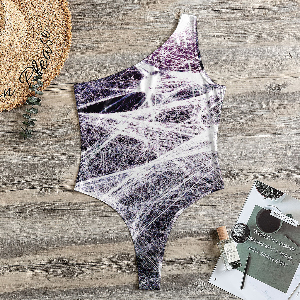 Horror Cobweb Print One Shoulder Bodysuit