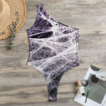 Horror Cobweb Print One Shoulder Bodysuit