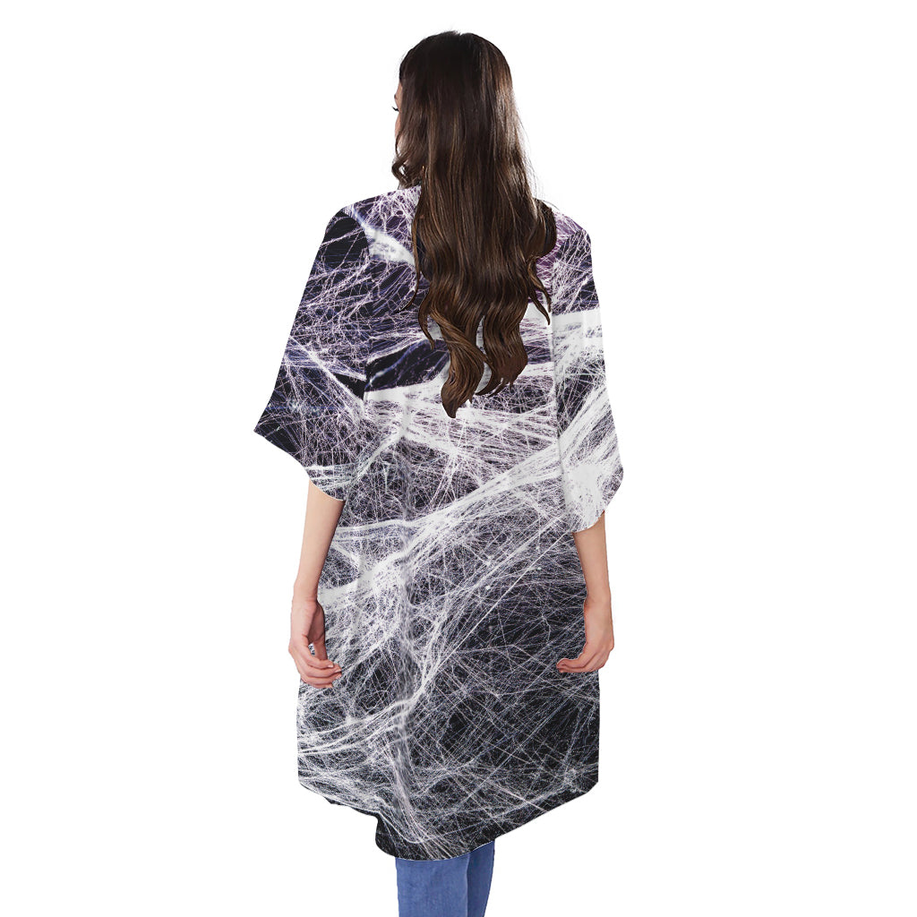 Horror Cobweb Print Open Front Beach Cover Up