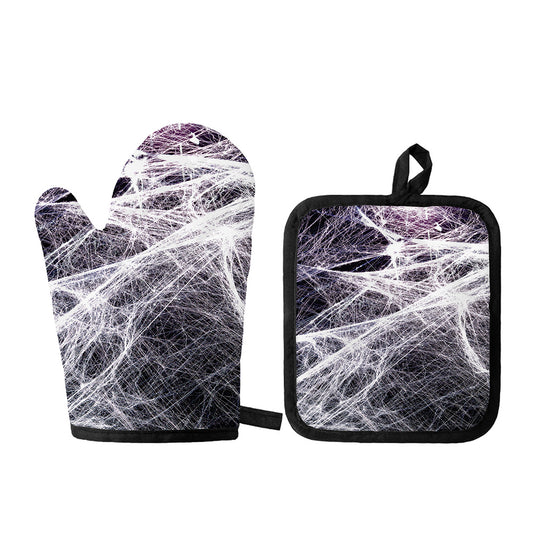 Horror Cobweb Print Oven Mitt And Pot Holder Set