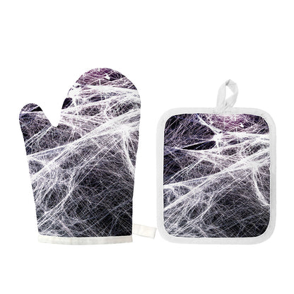 Horror Cobweb Print Oven Mitt And Pot Holder Set